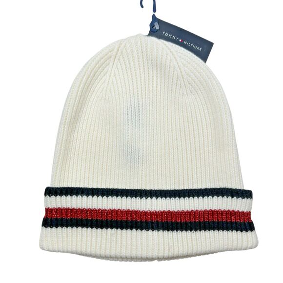 Tommy Hilfiger Rib Cuff Beanie NWT Stripe Red White Blue 100% Authentic NEW - Picture 1 of 7